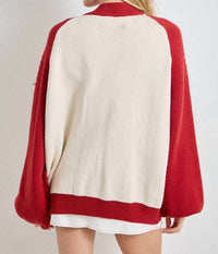 Baevely by Wellmade Cutie Patch Zip-Up Knit Sweater in cream red - women's cardigan - detail view