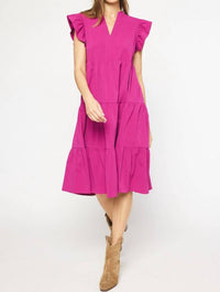 entro Ruffled Pocket Tiered Midi Dress in violet - women's dress - detail view