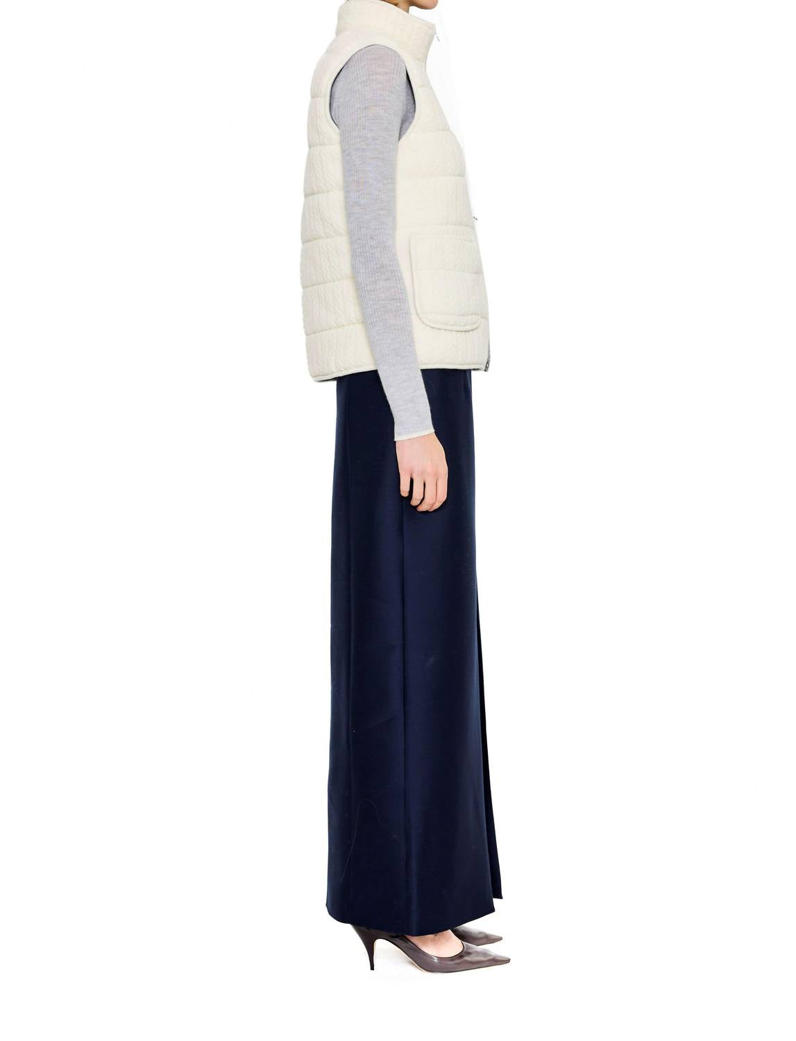 arch4 Cashmere Hammersmith Quilted Knit Vest in ivory - women's jacket - detail view