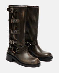 Steve Madden - Women's Rocky Distressed Leather Buckle Hardware Tall Moto Engineer Boots