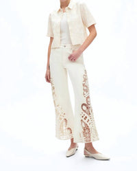Bayeas - Embroidered High Rise Wide Leg Pants