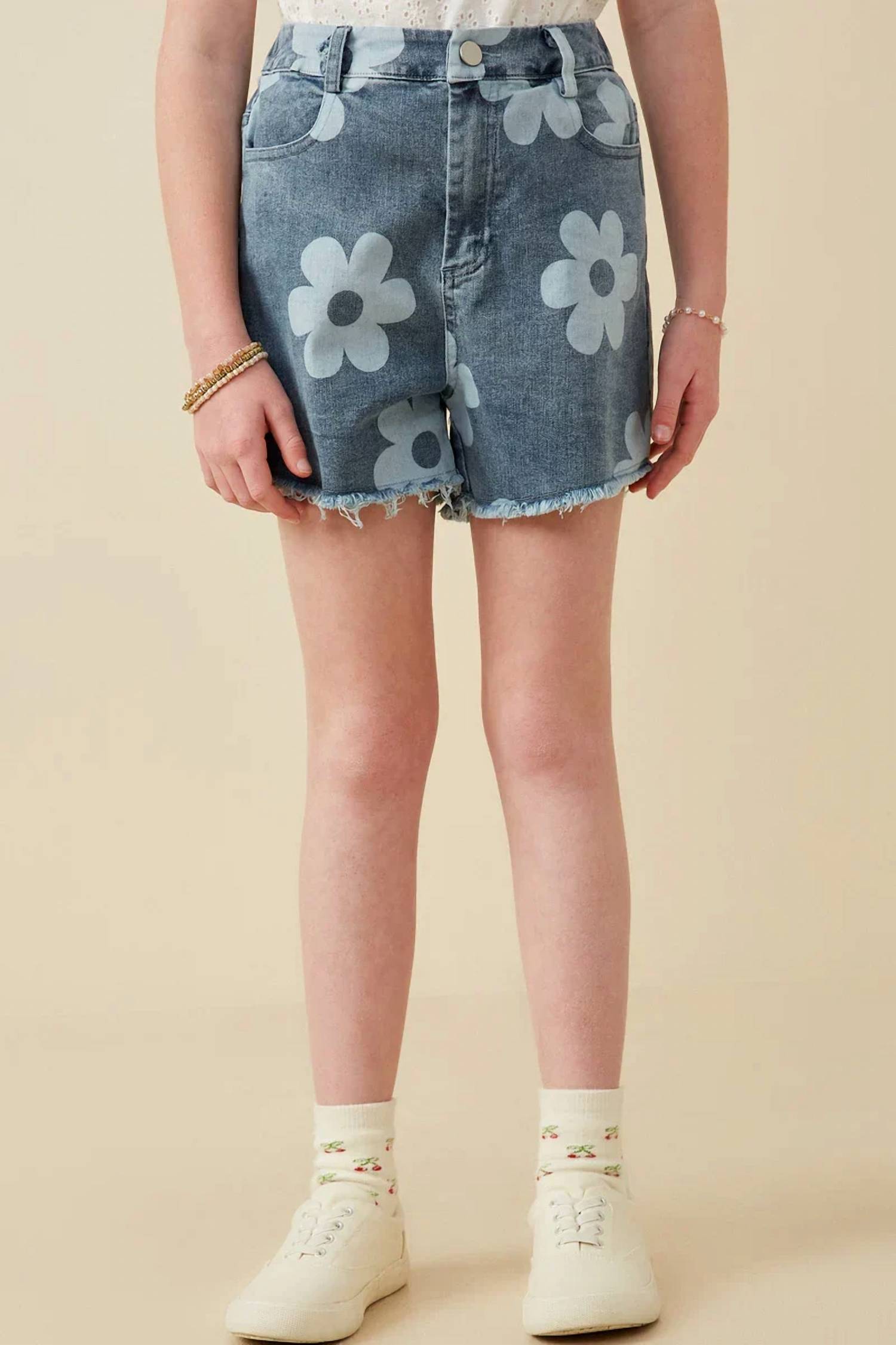 Hayden La - Girl's Daisy Floral Print Denim Shorts