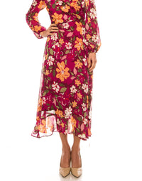 London Times - Floral Surplice Neck Wrap Style Maxi Dress