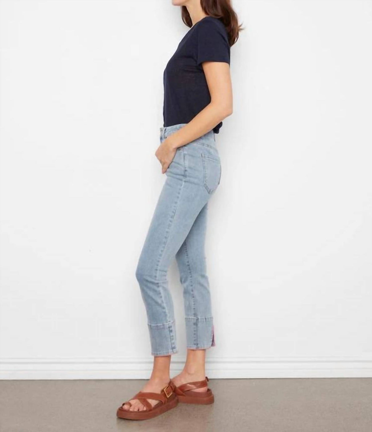 Charlie B - Pink Stitch Hem Cuff Slim Leg Stretch Jeans