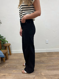 Judy Blue High Waisted Retro Wide Leg Cuffed Jeans in black - women's jeans - detail view