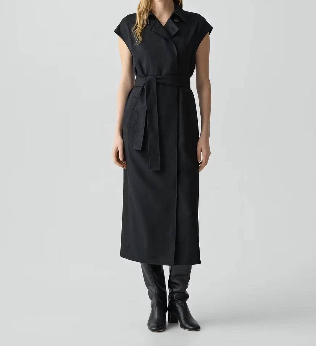 Theory - CRISP COLLAR DOUBLE BREASTED BELT DRESS