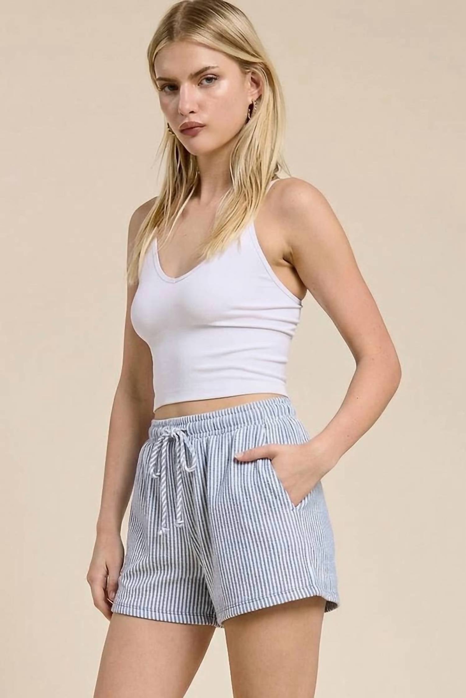 Charlotte Avery - Striped Coastal Drawstring Shorts