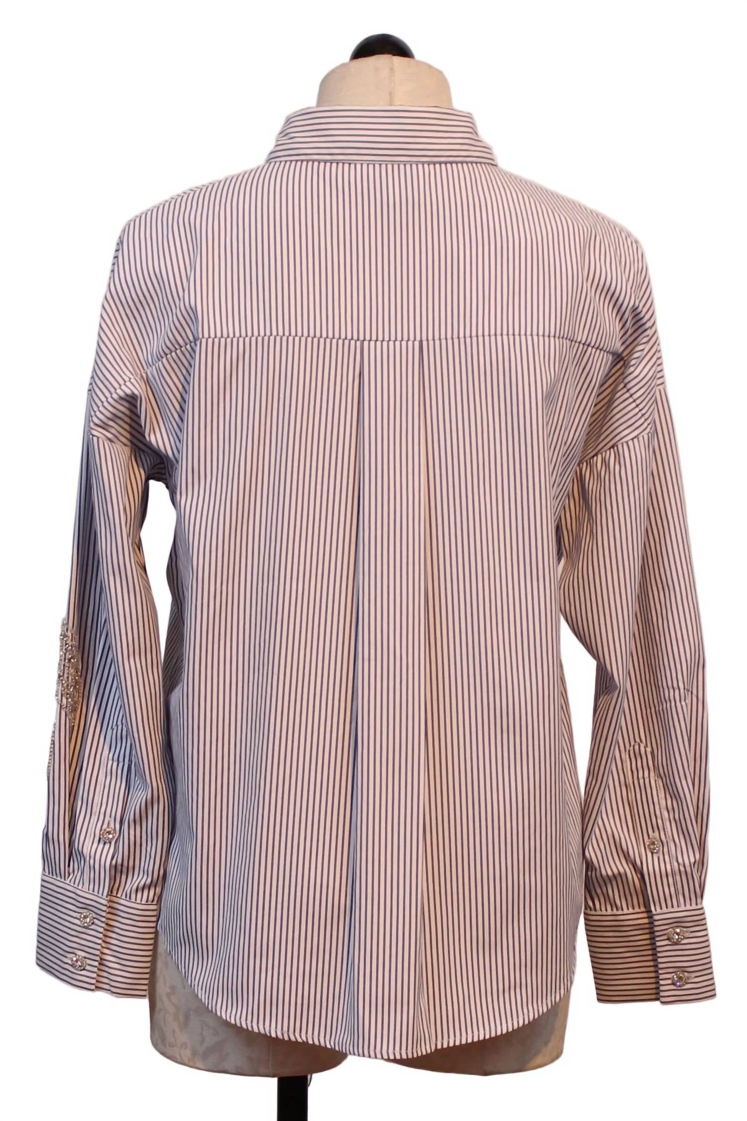 Leo Ugo - Women's Beaded Leaves Striped Blouse