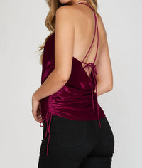 SHE + SKY Cowl Neck Velvet Cami Top in berry - women's shirt - detail view