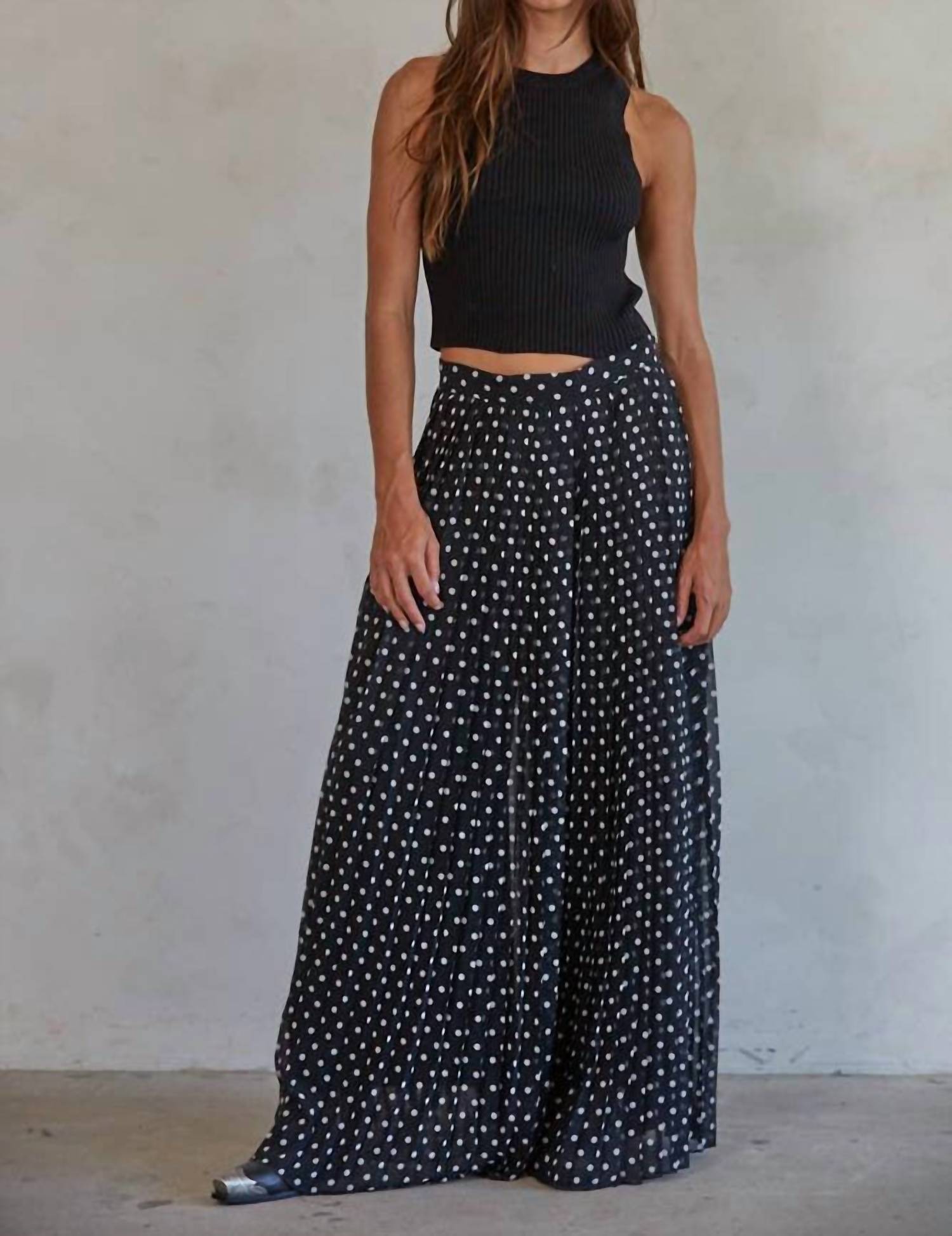 By Together Polka Dot Pleated Wide Leg Pants in black - women's pants