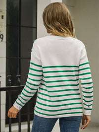 Epretty - Striped Button Detail Knit Sweater