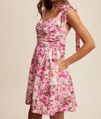Listicle - Flower Print Bustier Tie Shoulder Dress