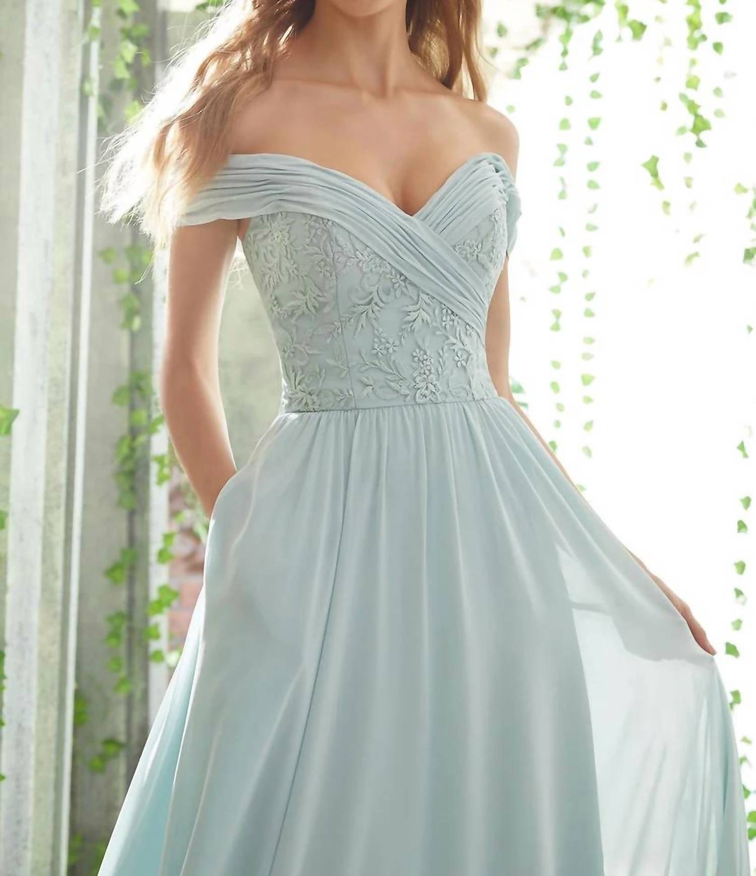 Morilee - Off The Shoulder Embroidered Bodice Bridesmaids Dress