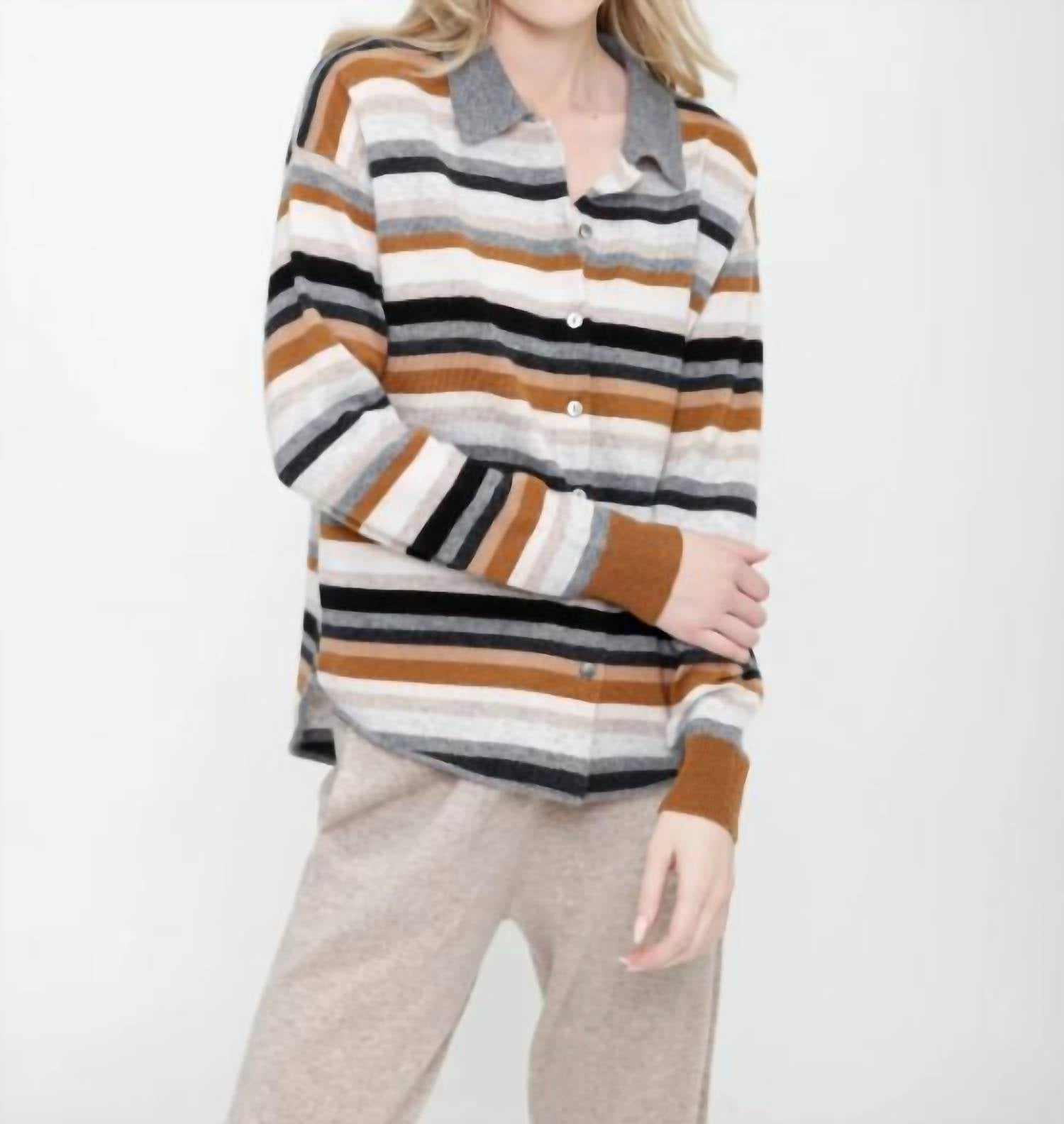Incashmere - Long Sleeve Striped Cardigan