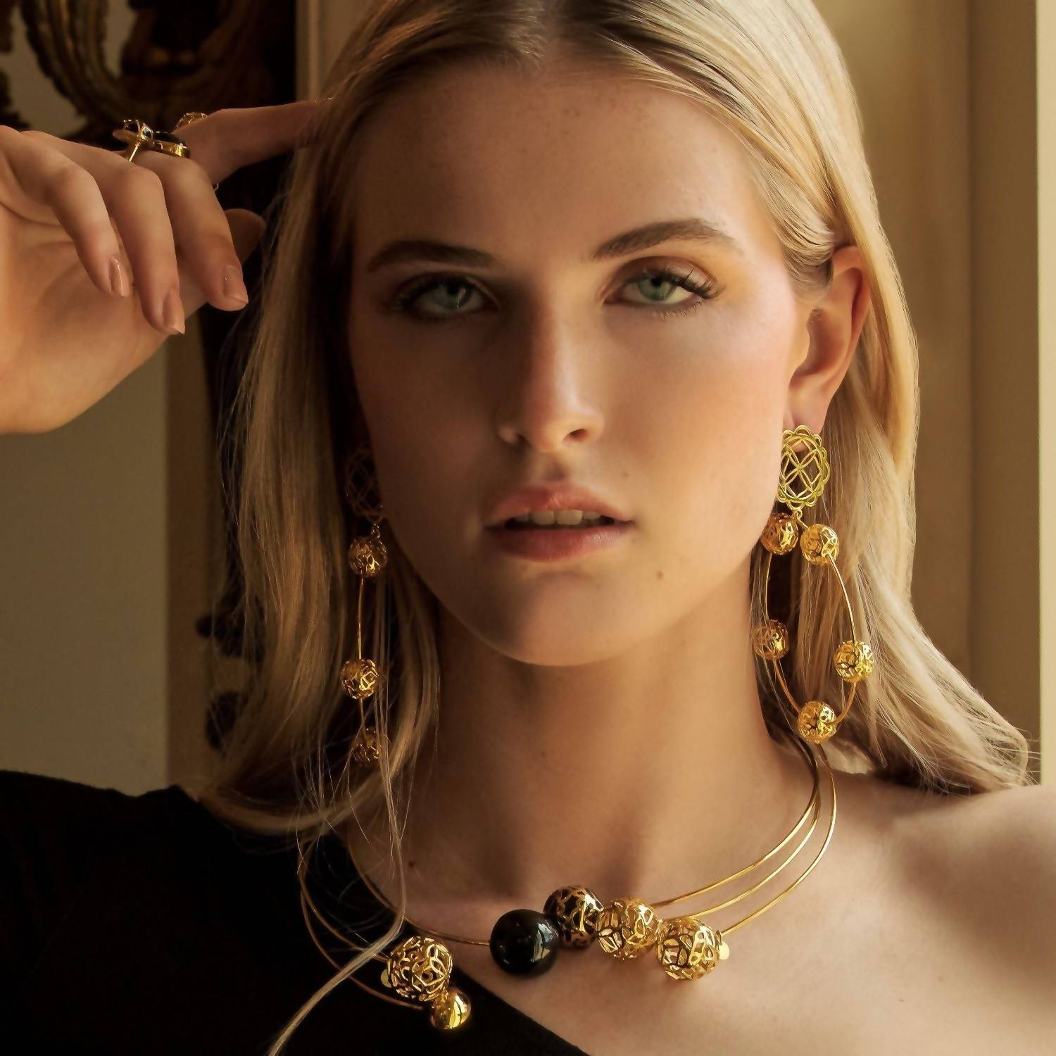 Georgina Jewelry - Women's Flower Sphere Hoops Earrings