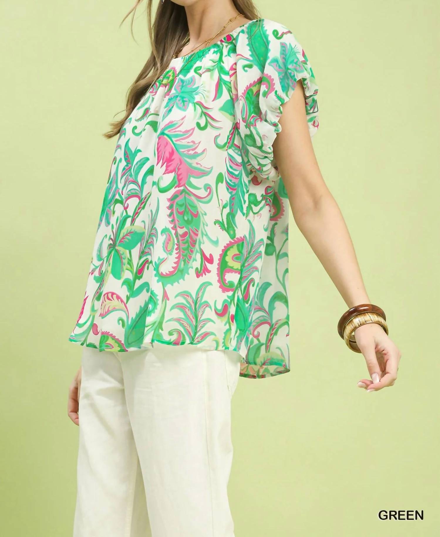 Umgee - Tropical Paisley Puff Sleeve Blouse