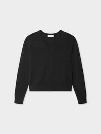 White + Warren - Organic Cotton Blend Rib Trim V-neck