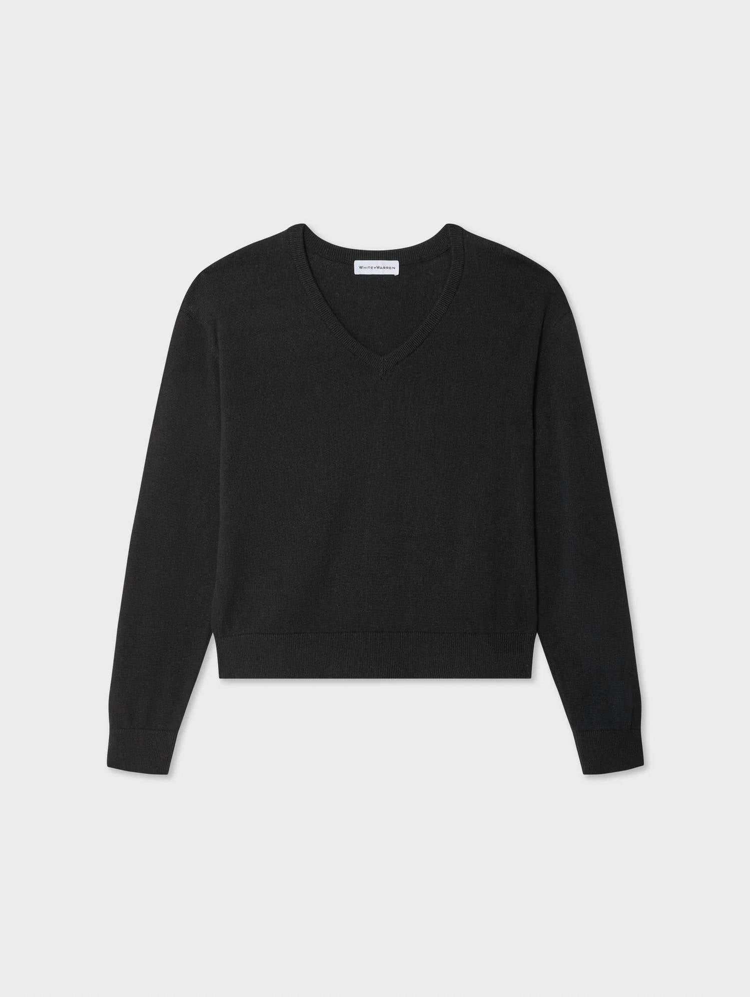 White + Warren - Organic Cotton Blend Rib Trim V-neck
