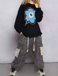 POL Floral Pattern Stiched Sweater in black - women's sweater - view 5