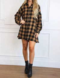 Risen - Pumpkin Patch Plaid Shirt Dress