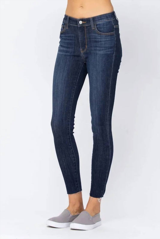 Judy Blue - Mid Rise Raw Hem Skinny Jeans