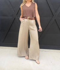 Evenuel - Satin Belted Wide Leg Pants