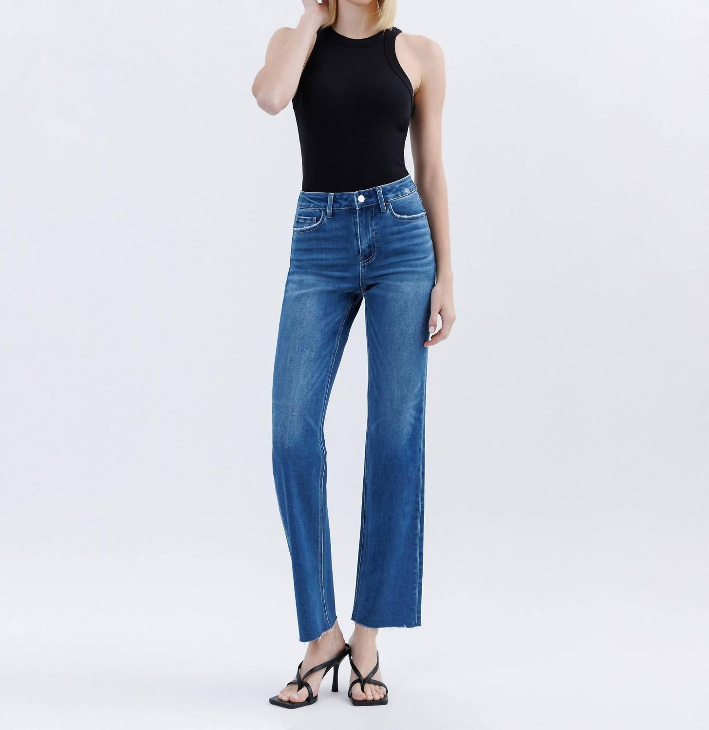 Flying Monkey - High Rise Straight Raw Hem Jeans