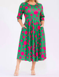 Karen T Design Polka Dot A-line Midi Dress in green - women's dress