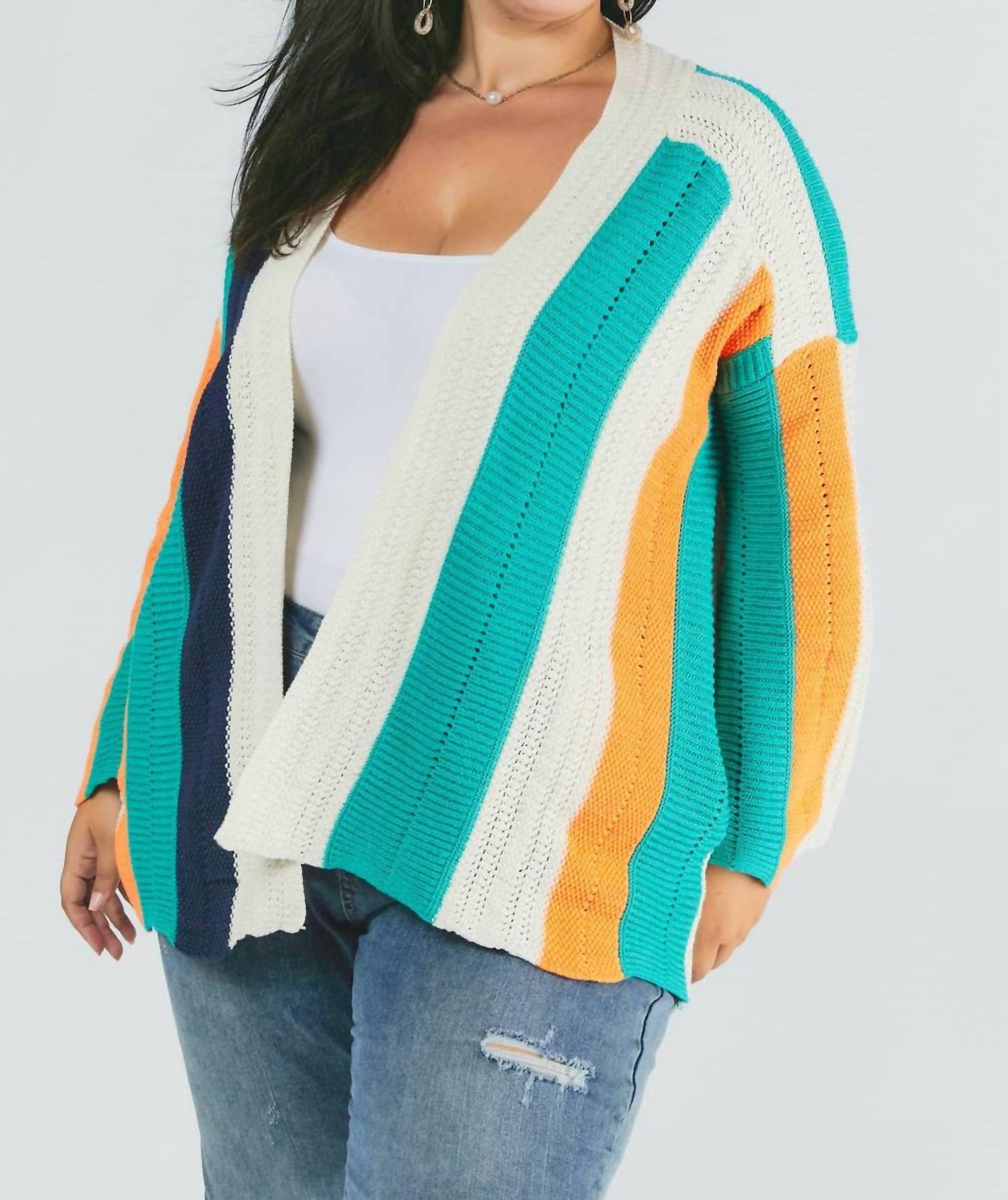 DAVI & DANI Color Block Long Sleeve Cardigan - Plus in multi - women's cardigan - view 6