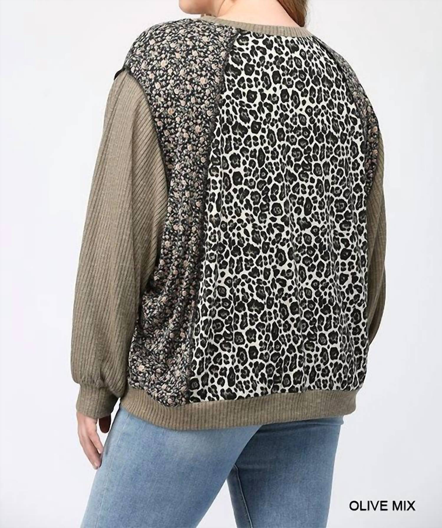 Leopard And Ditsy Mixed Print Dolman Top