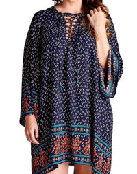 Velzera - Border Print Floral Bohemian Mini Dress