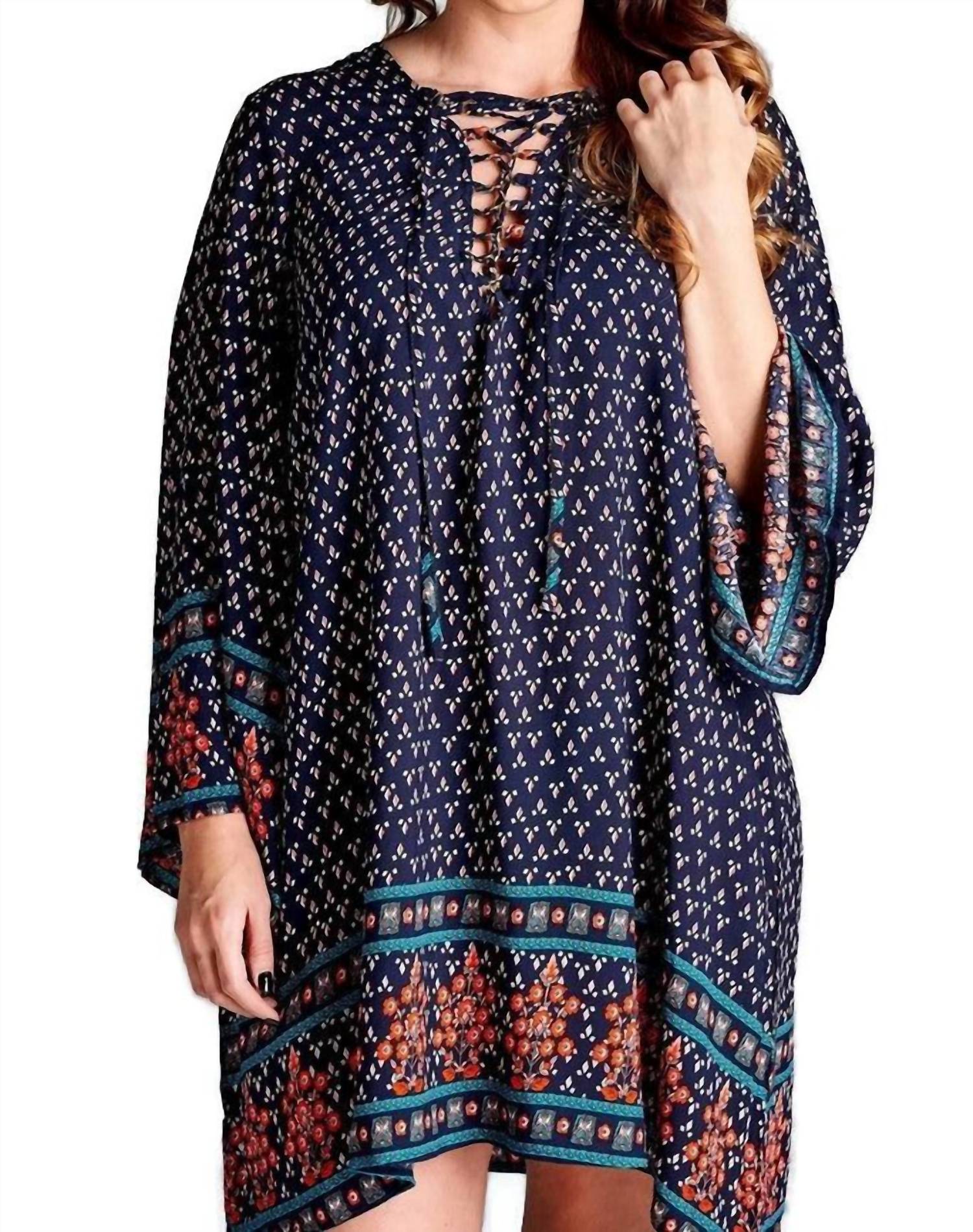 Velzera - Border Print Floral Bohemian Mini Dress