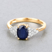 Diana M Jewels Women's Oval Natural Blue Sapphire Fashion Ring (1.73 Ct) - Classic With Diamond Accents in 14k yellow gold - women's jewelry - detail view
