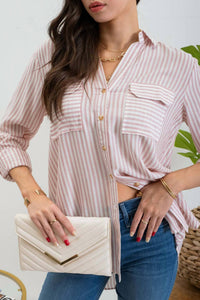 Blu Pepper - Summer Striped Button Up Top