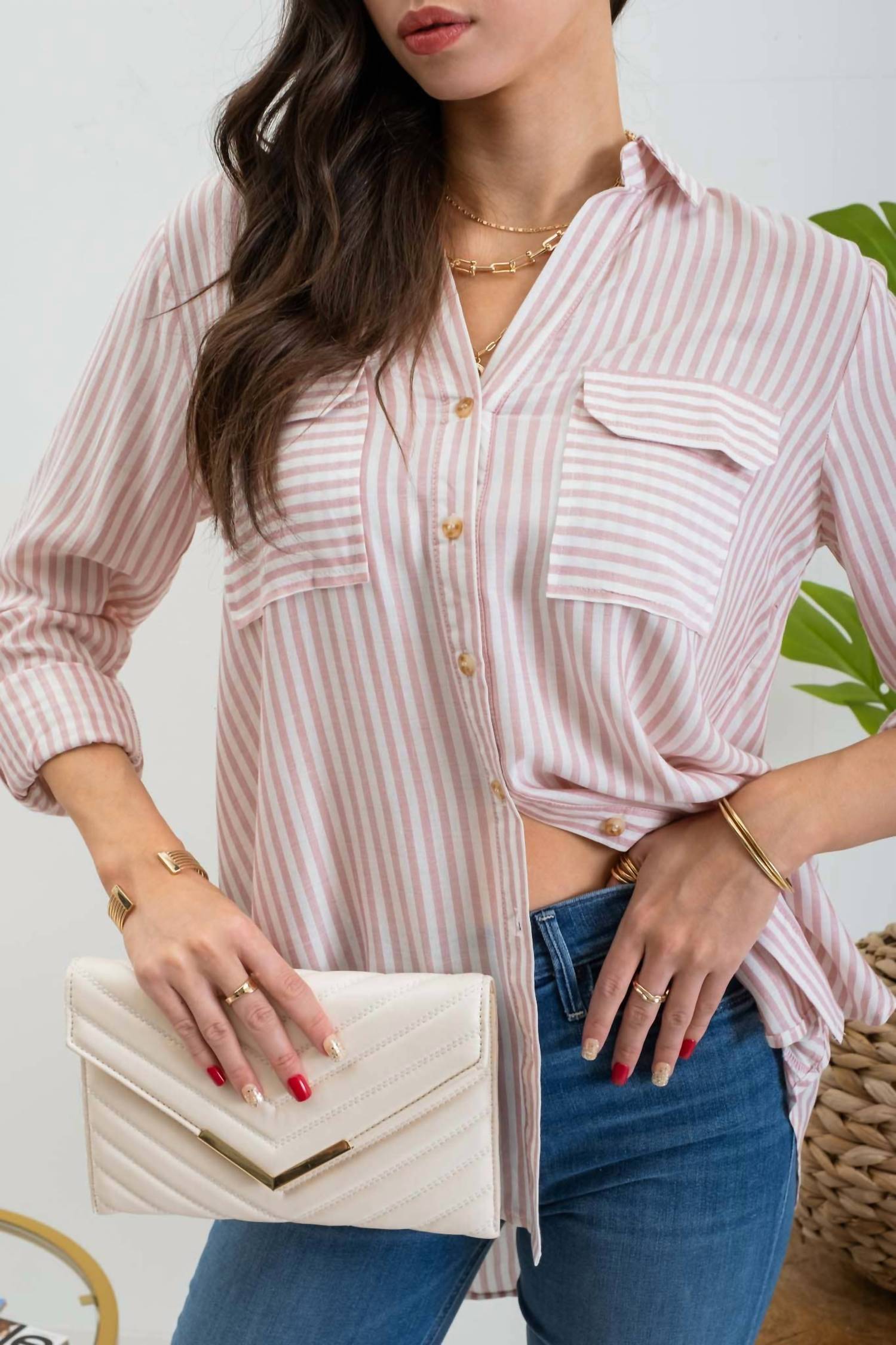 Blu Pepper - Summer Striped Button Up Top
