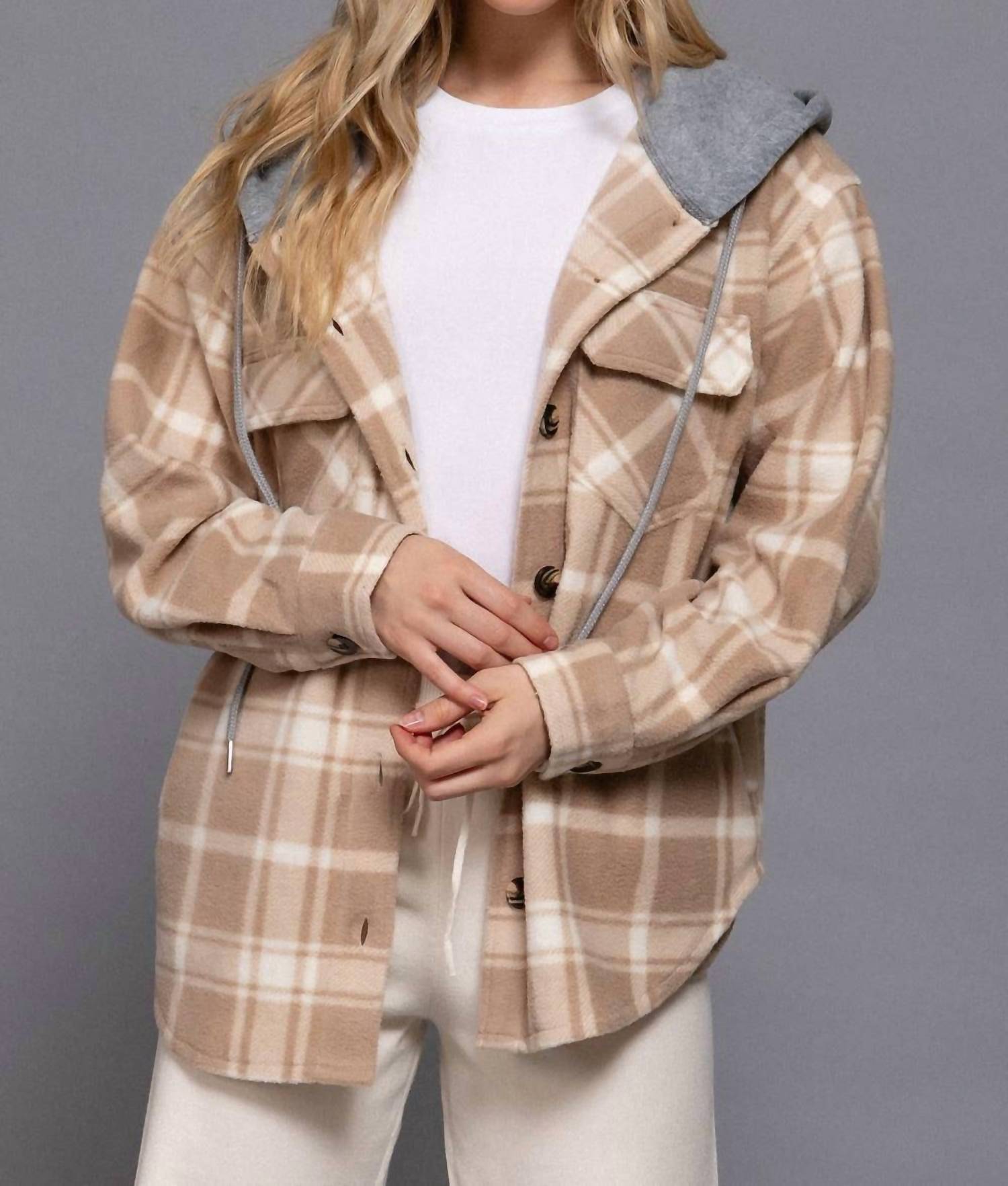 Active Basic - Plaid Hoodie Fleece Jacket
