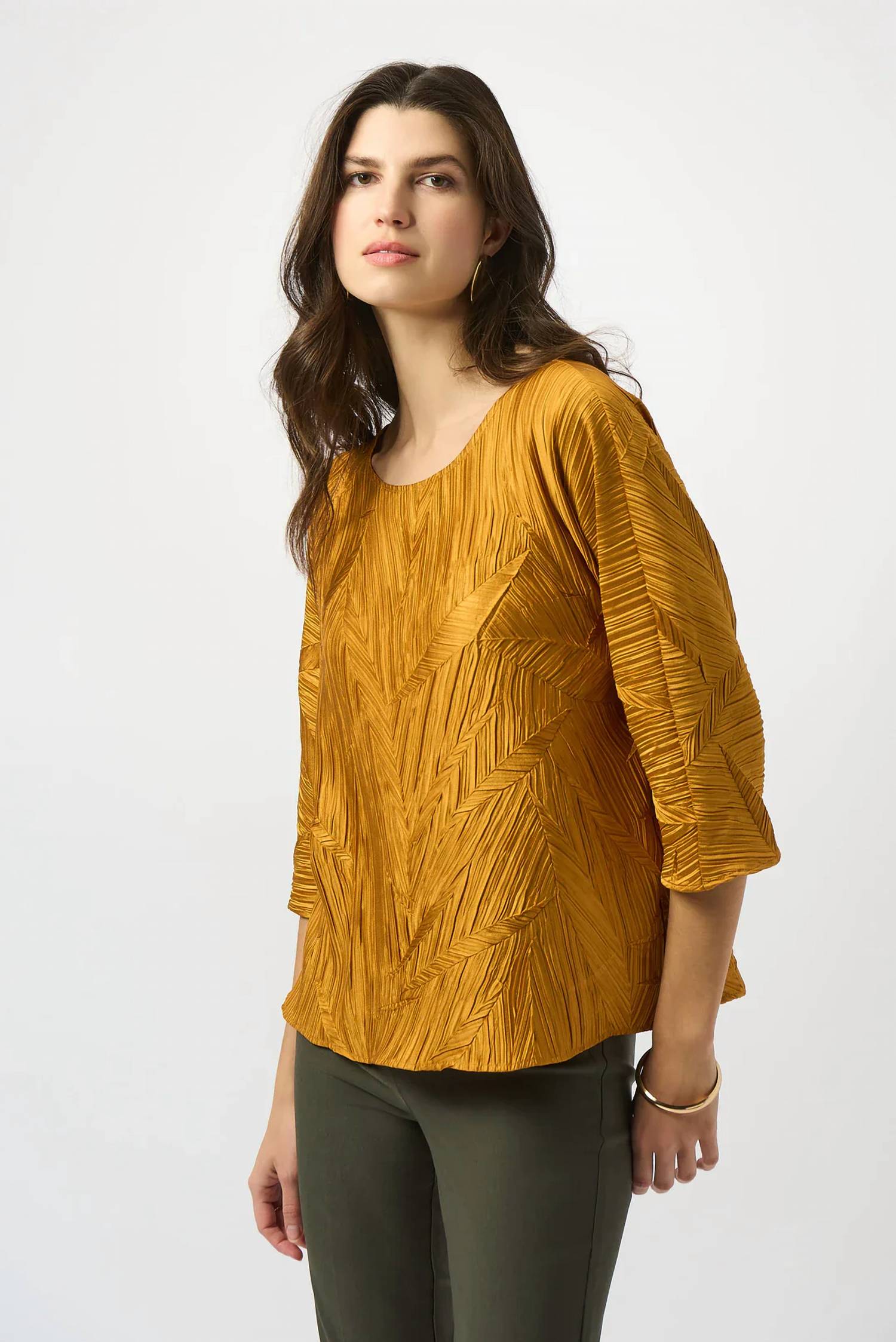 Joseph Ribkoff - Pleated Scoop Neckline Boxy Top