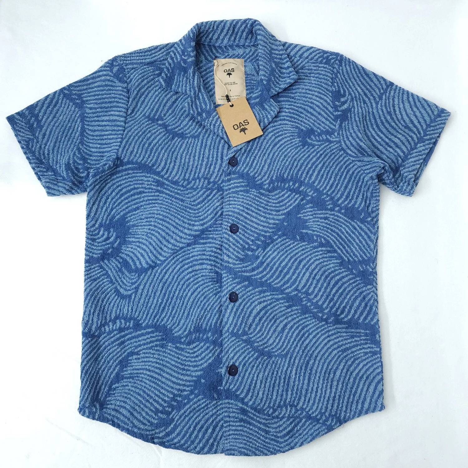 OAS Men’s After Swim Terry Button-up Shirt in blue - men's shirt