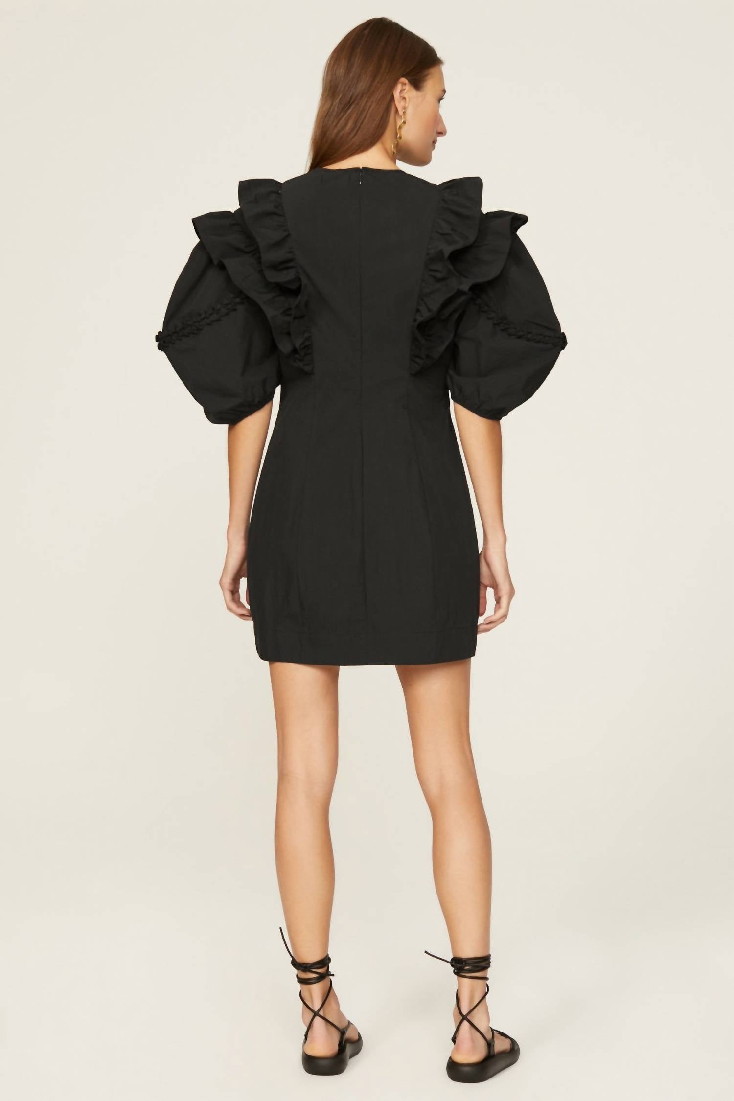 RHODE Varja Ruffled Mini Dress in black - women's dress - detail view