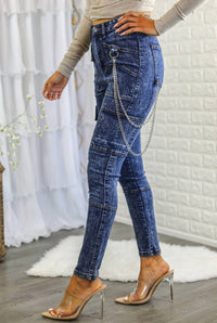 Surelymine - Women's High Waisted Cargo Style Skinny Jeans
