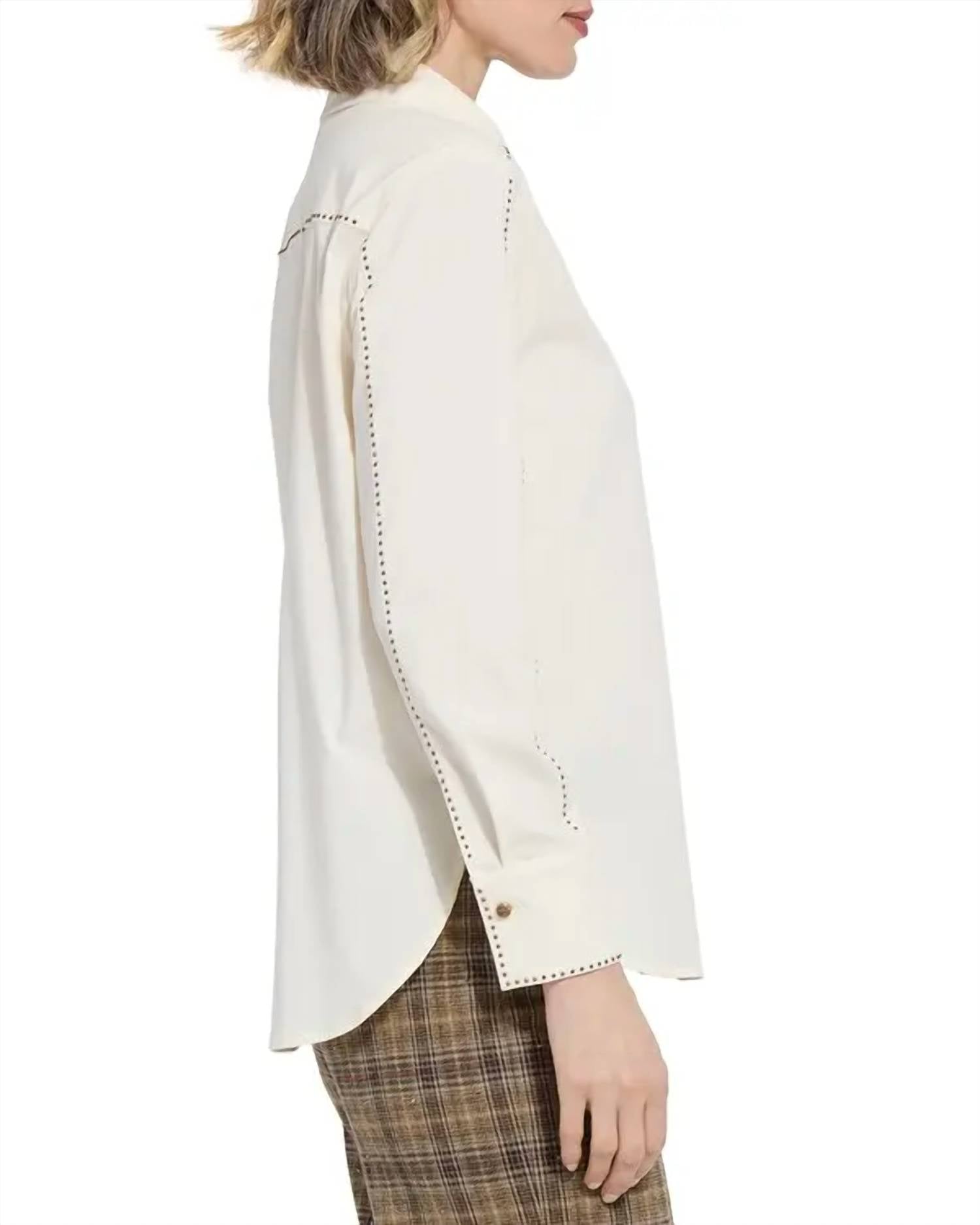 Lysse Rackel Crystal Embellished Shirt in macadamia - women's long sleeve top - alternate view