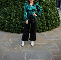 Voy - Double Pocket Faux Leather Wide Leg Pants