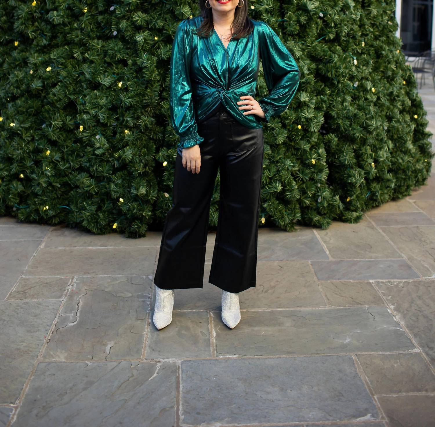 Voy - Double Pocket Faux Leather Wide Leg Pants