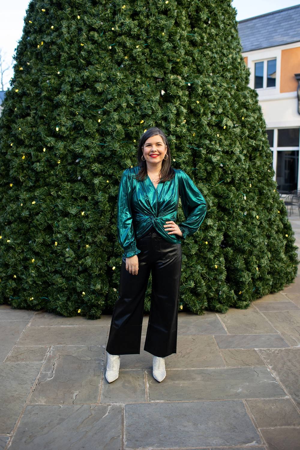 Voy - Double Pocket Faux Leather Wide Leg Pants