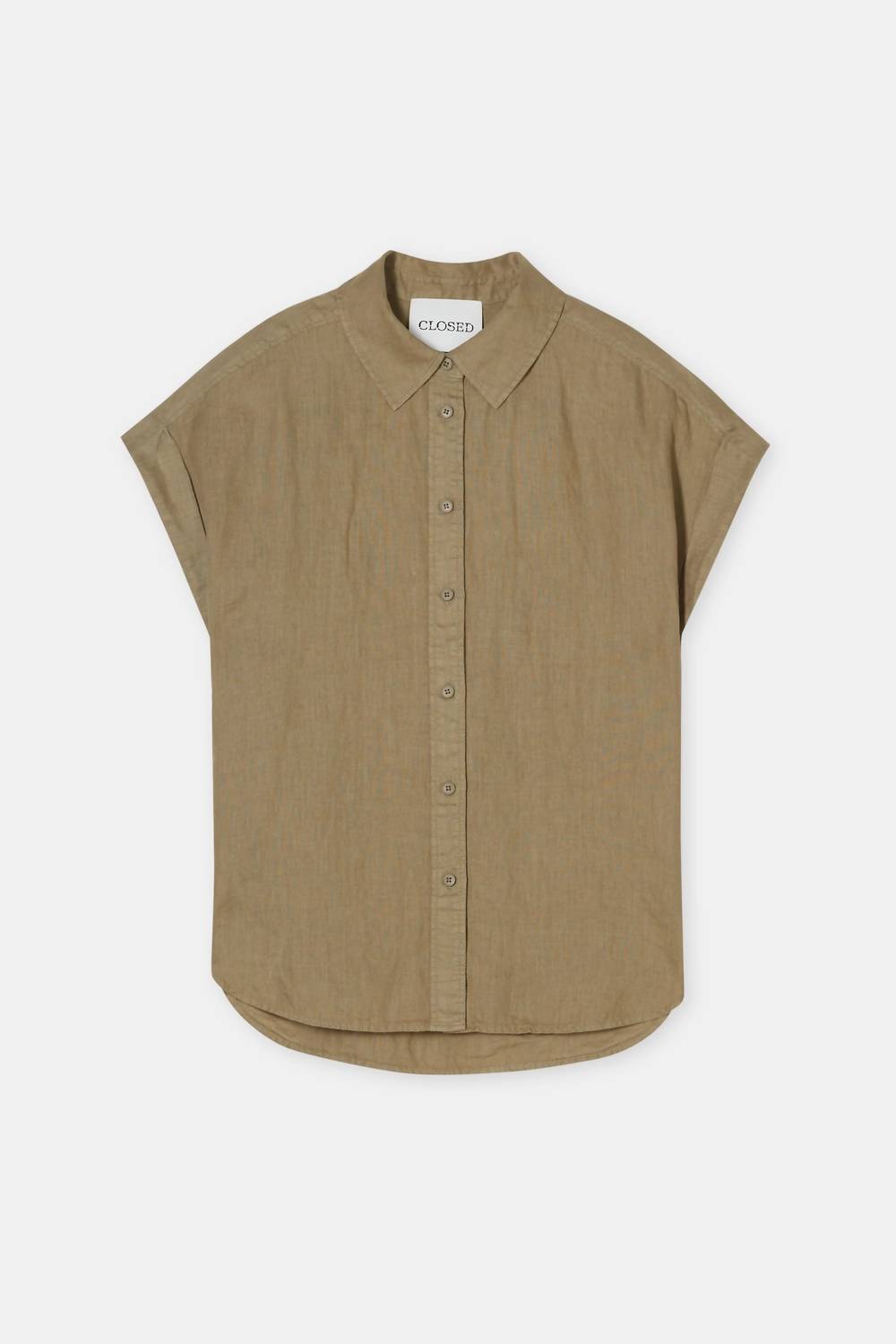 CLOSED Linen Sleeveless Button Up Shirt in chino green - women's t-shirt - view 4