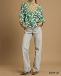 Umgee - Mix Fabric Yoke Top