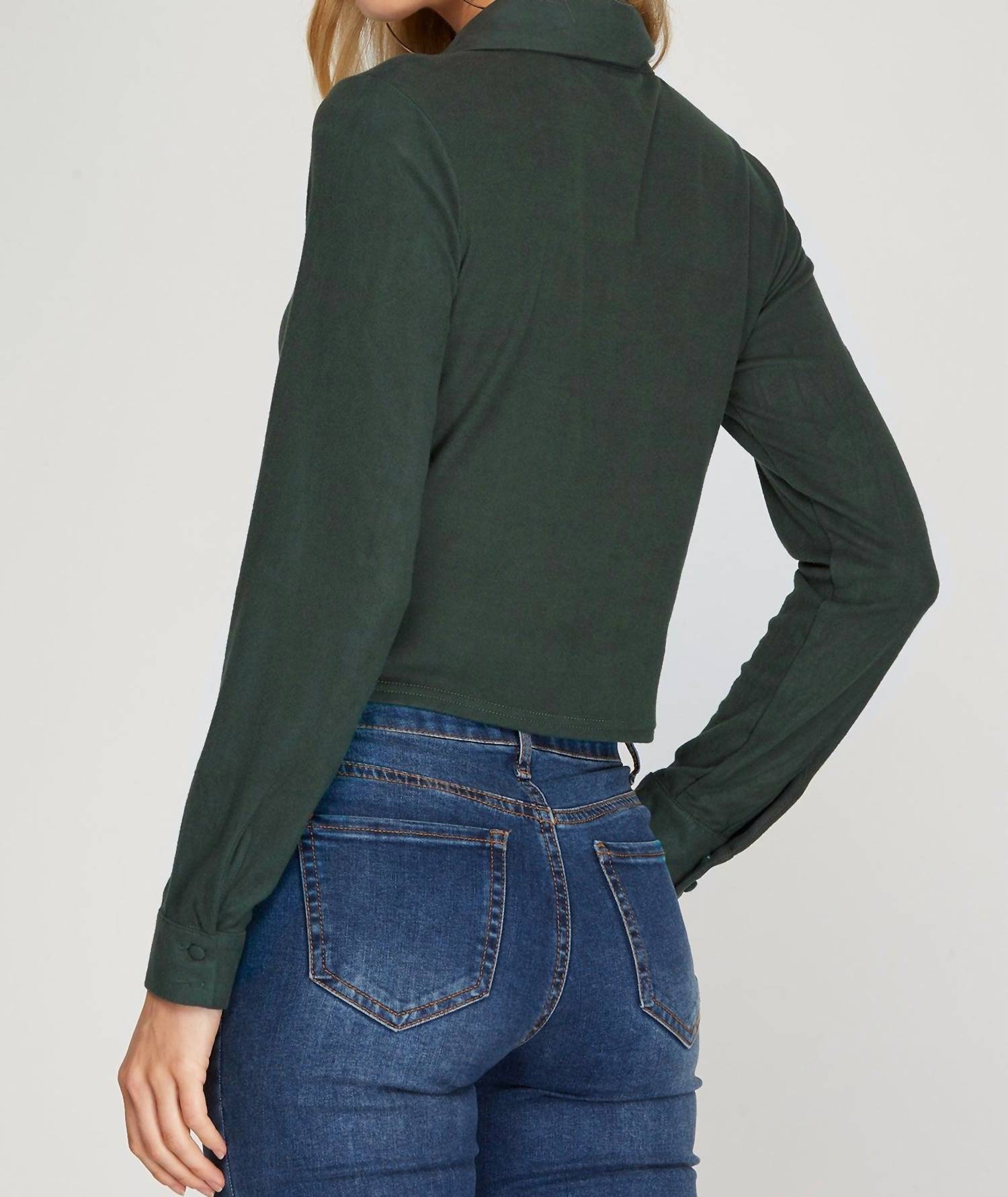 She + Sky - Long Cuff Sleeve Brushed Stretch Knit Top