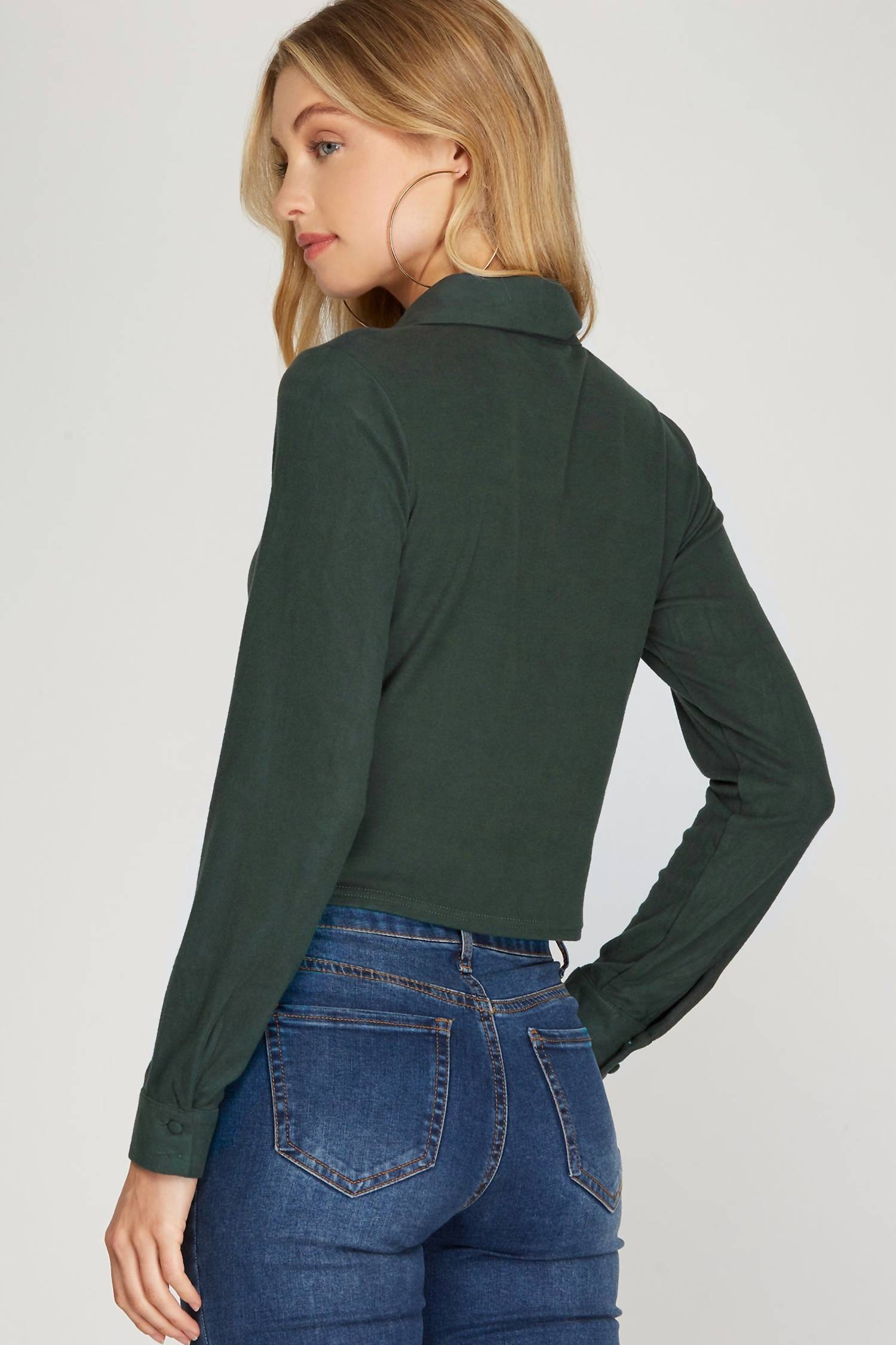 She + Sky - Long Cuff Sleeve Brushed Stretch Knit Top