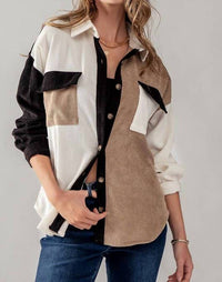 Blu Pepper - Relaxed Fit Colorblock Corduroy Shacket