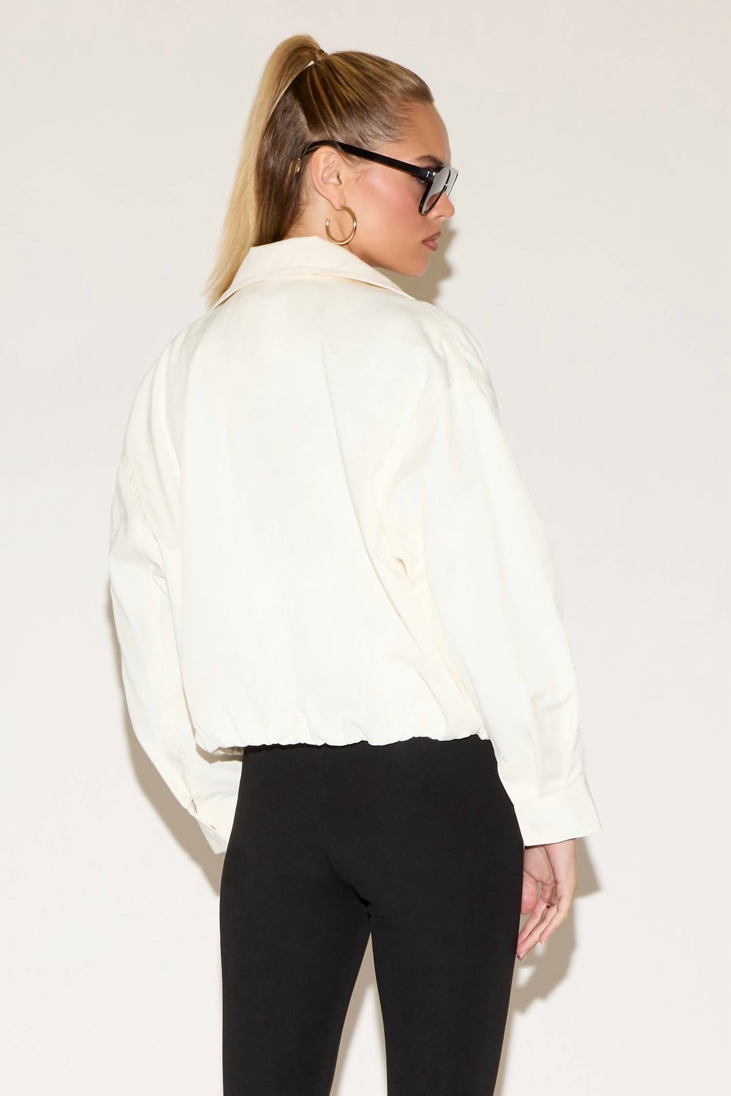 Blu Pepper Zip-up Mock Neck Elastic Hem Jacket in ecru - women's jacket - alternate view